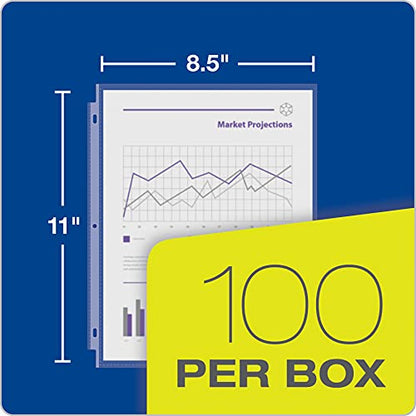 Oxford Sheet Protectors, 100 Pack, Letter Size (8.5 x 11), Heavy Duty Clear Sheet Protectors for 3 Ring Binder, Top Loading, Reinforced Holes, Non-Stick, for School and Office, Made in USA
