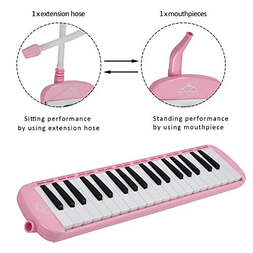 EastRock 37 Key Melodica Instrument Keyboard Soprano Piano Style with Mouthpiece Tube Sets and Carrying Bag for Beginners Adults Gift Pink - color: Pink, size: 37key