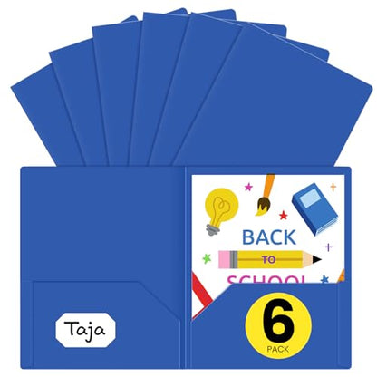 Taja Plastic Folders with Pockets (6 Pack, Blue), 2-Pocket Folders with Business Card Slot, Heavy Duty, Fit Letter Size Documents, Perfect for School, Office & Business - color: D-blue, size: 6 Pack