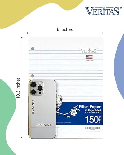 WritePads College Ruled Loose Leaf Paper, 600 Sheets Bulk Notebook Paper, 8"x10-1/2" 3 Hole Punched Filler Paper, Fits Standard 3-Ring Binder, 65lb Thick Paper, Made in USA - color: College Ruled Filler Paper, size: 4 Pack (600 Sheets)