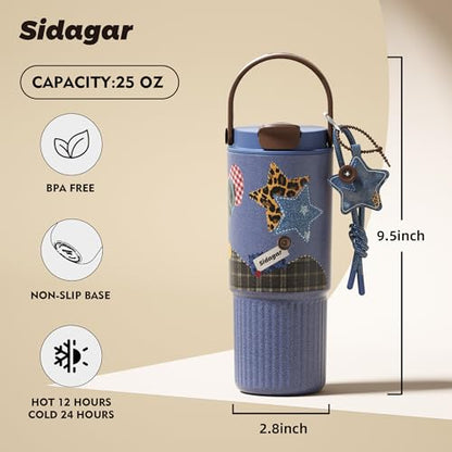 26oz Insulated Water Bottle with Straw and Spout Lid, 316 Stainless Steel, 24H Cold 12H Hot, 100% Leakproof Tumbler for Car Cup Holder Fitness Hiking Commute, Star Charm Denim Blue Aesthetic - color: Denim Blue