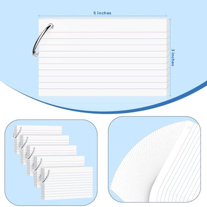 250-Pack White Index Cards 3x5 Inch w/Key Ring – 180gsm Heavyweight Flashcards – Flash Cards Study & Note Cards (50 Sheets Each)– Perfect for Study, Notes & Memory, Students School Supplies - color: w/Key Ring 250 Count