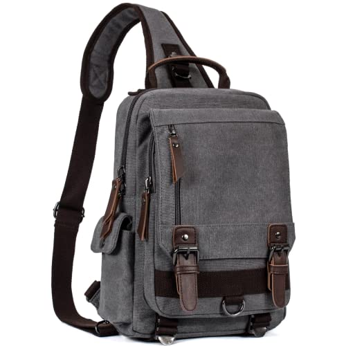 Leaper Retro Canvas Messenger Bag — Unisex Crossbody Shoulder Sling Bag for Travel, Work & Daily Use - color: Gray, size: Medium