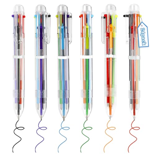 Multicolor Pens 24 Pack 6-in-1 Ballpoint Pens 0.5mm Retractable Multi Color Ballpoint Pen 6 Colors Party Favors Gifts Colored Fun Pen for Students School Office Supplies Children Gift