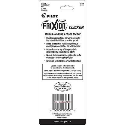 PILOT FriXion Clicker Erasable Pens, Refillable & Retractable Gel Ink Pens, Fine Point 0.7 mm, Black Ink, 18-Pack - Ideal for School, Journaling, & Office Writing