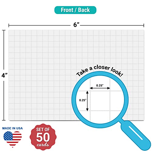 321Done Grid Index Cards (Set of 50) 4" x 6", Graph-Ruled 0.25" Double-Sided, Thick Cardstock, Made in The USA, White - color: Graph - Larger 0.25" Grids, size: Standard (4" x 6")