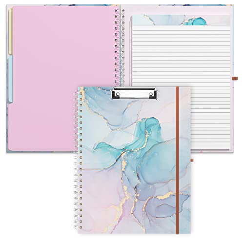Rimilak Spiral Clipboard Folio with Refillable Lined Notepad, 14.5 x 9.8 In, Hardcover Cover with 5 Interior Pockets, Elastic Band and Pen Loop Series. Cute Stylish Clipfolio, Purple Marble - color: Purple Marble