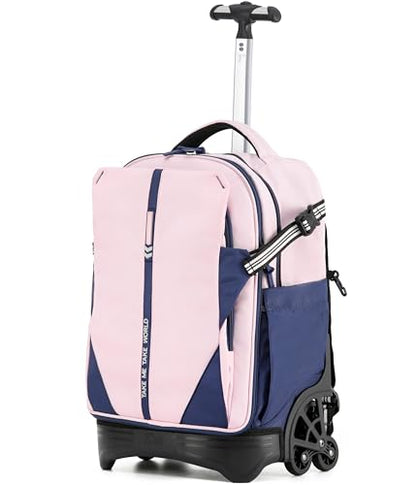 NEW TILAMI 18 Inch Expandable Rolling Backpack with 6-Wheel Stair Climbing, Waterproof Wheeled School Bag with 15.6" Laptop Sleeve for Boys Girls, Carry-on Luggage 98cm Dual-Height Handle - Pink - color: Pink