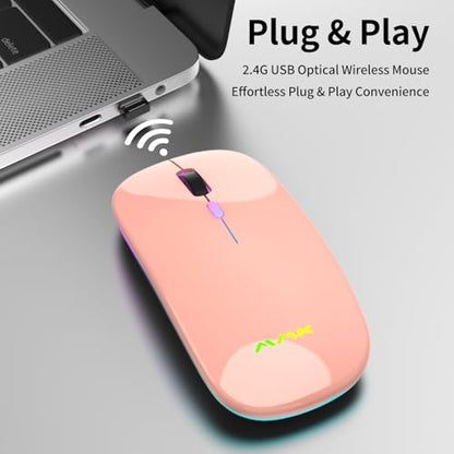 Wireless Bluetooth Mouse for Laptop, Rechargeable Mouse 2.4G USB Optical Wireless Mouse, LED Slim Dual Mode(Bluetooth 5.0 and 2.4G) Wireless Device for Laptop, PC, Mac OS, Android, Windows Champagne - color: Champagne
