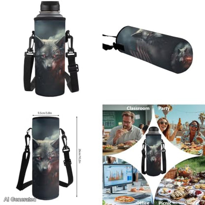 Cool Wolf Backpack for Boys Girls Backpack with Lunch Box Water Bottle Holder with Strap and Big Pencil Case 4PCS Set Bookbag Back to School Gifts for School Teens 17" Sturdy School Bag - color: Cool Wolf
