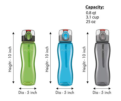 MILTON Kids Water Bottle 3 Pack Triton 25 Oz Large Sports Water Bottle for Men, Women, Kid Wide Mouth Water Bottle with Strap Carry Handle for Bike Gym Running Cycling Multi Color