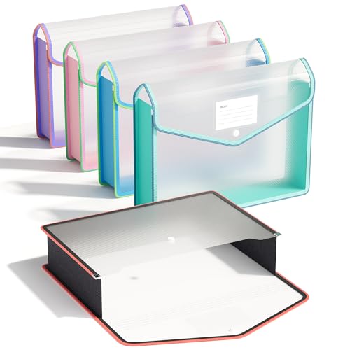 ThinkTex Plastic Expanding File Folder, Transparent envelopes with Snap Closure,No Dividers,Large Capacity,Document Organizer for Bills&Taxes,Letter/A4 Size for School/Office/Home- Two-Tone-5pcs - color: Wjd-5pcs-clear-c2