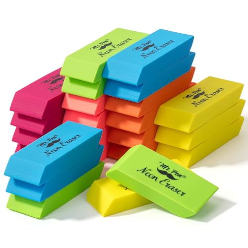 Mr. Pen- Pencil Eraser Bulk, 24 Pack, Neon Colors | Large Latex Free Block Erasers Bulk for School, Office, Art Sketching, Homework, Exams, Clean Smudge-Free Correction - color: Neon, size: 24 Pack