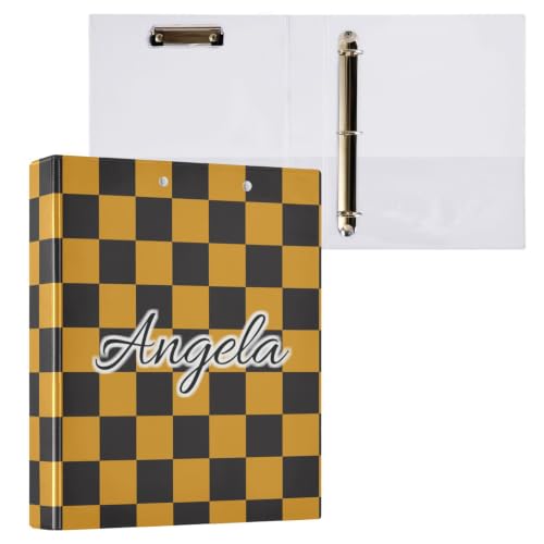 Custom 3 Ring Binder 1.5 Inch Round Rings Black Orange Checkered Personalized Name Binders Organizer Fashion View Binder with 2 Pockets for School Office Supplies - color: Multi01