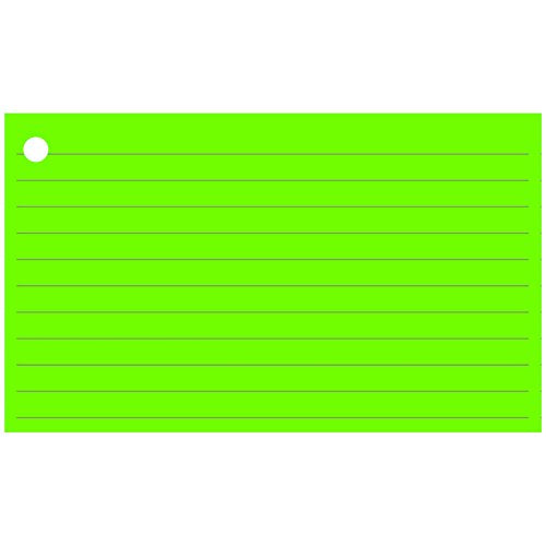 Colonial Cards: 150 Color Cardstock 3" x 5" Index Cards, Lime Green, Lined Landscape Format with Corner 1-Hole Punched and 4 Binder Rings - color: lime green