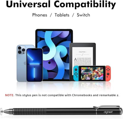 Digiroot Universal Stylus,[2-in-1] Disc Stylus Pens for All Touch Screens Cell Phones, iPad, Tablets, Laptops with 6 Replacement Tips(4 Discs, 2 Fiber Tips Included) - (Black) | High Sensitivity, No Charging, With 6 Replacement Tips(4 Discs, 2 Fiber Tips)