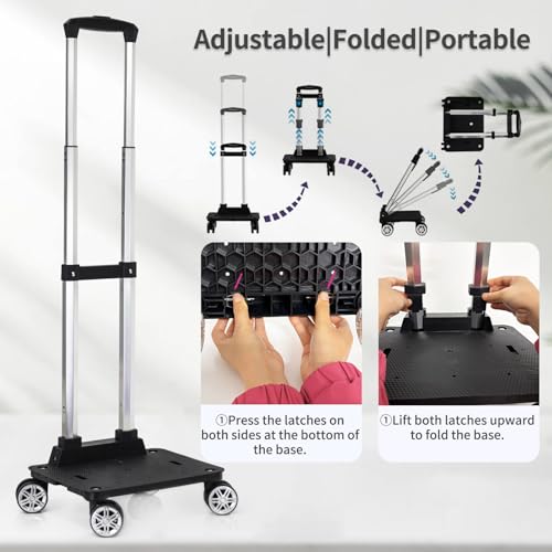 Backpack Trolley Wheeled Cart-Backpack Hand Truck with Luggage Strap,Aluminium Alloy Folding Trolley Cart for Bags Backpack Travel Luggage Cart - size: 4 Wheels with Standard Base
