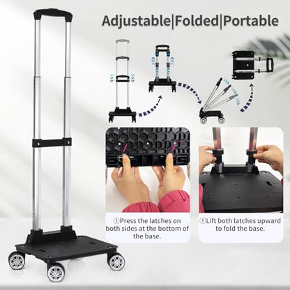 Backpack Trolley Wheeled Cart-Backpack Hand Truck with Luggage Strap,Aluminium Alloy Folding Trolley Cart for Bags Backpack Travel Luggage Cart - size: 4 Wheels with Standard Base