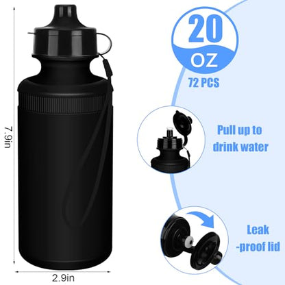Ziliny 72 Pcs Resuable Water Bottles Bulk for Kids 20 oz Squeeze Sports Plastic Water Bottles with Lanyards Blank DIY Cups for VBS Back School Operation Christmas Summer Camp - color: Black