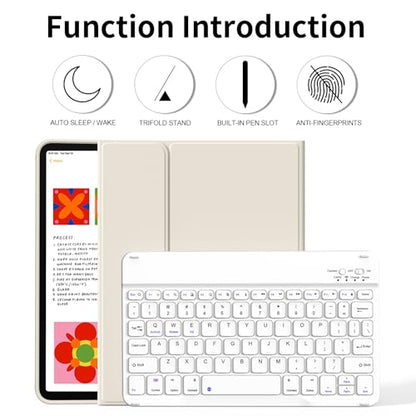 kenke for iPad 11/10th Gen Case with Keyboard 11/10.9 inch 2025 A16/2022, Detachable Wireless Bluetooth Keyboard Case with Bulit-in Pencil Holder, White Square Keycaps (Cream) - color: Cream