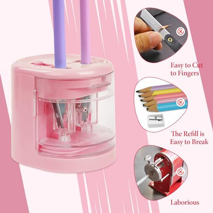 AUAUY Automatic Electric Pencil Sharpener with 2 Hole Sizes, Battery Operated with 4 Knife Holders & Charger, for Standard & Makeup Pencils (Pink) - color: Usb-pink