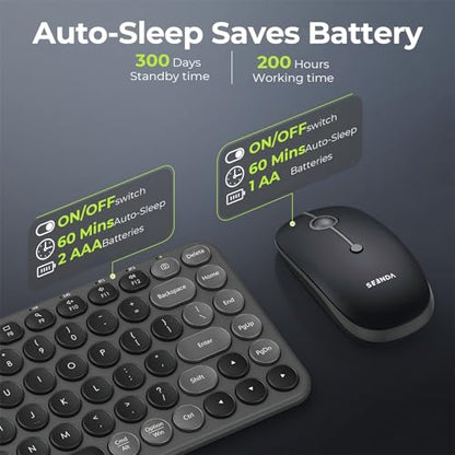 seenda Bluetooth Wireless Keyboard and Mouse Combo, COE203 Quiet Round Keycaps, 3-Device Multi-Connection, Bluetooth & 2.4G USB Receiver, Wide Compatibility with iPad/Tablet/Laptop/Mac/Windows, Black - color: Black
