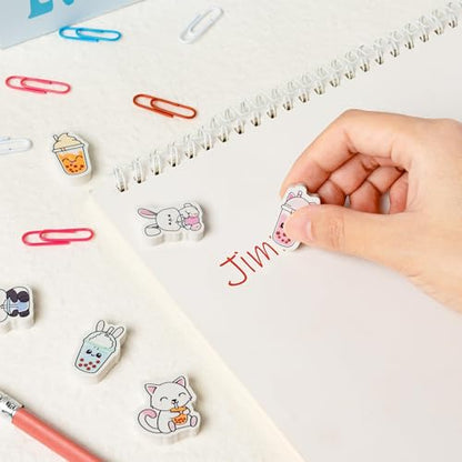 Bubble Tea Mini Eraser for Kids Bulk Back to School Gifts 60Pcs Cute Kawaii Panda Rabbit Cat Boba Cup Pencils Erasers 3D Desk Puzzle Supplies for Student Classroom Prizes Birthday Party Favor - style: Bubble Tea