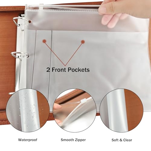 LLi Cufite 3 Rings Check Binder for End-Stub Deskbook Checks, Zipper Business Check Binder, 3 on a Page, Fit 3 & 9 Holes Check Faux Leather (Brown) - color: Brown