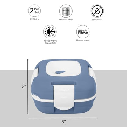 Pinnacle Insulated Leak Proof Lunch Box for Adults and Kids - Thermal Lunch Container With NEW Heat Release Valve 16 oz ~Set of 2~ Navy-Green - color: Navy-Green