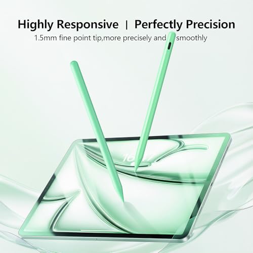Stylus Pen for iPad 6th-11th Generation-2X Fast Charge Active Pencil Compatible with 2018-2026 Apple iPad Pro 11"/12.9"/M4, iPad Air 3/4/5/M2/M3/M4,iPad mini 5/6/7 Gen-Green | Tilt Sensitivity, USB-C Charge, Compatible with 2018-2026 Apple Pencil iPad Pro