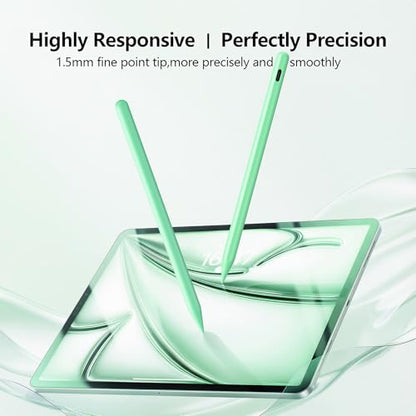 Stylus Pen for iPad 6th-11th Generation-2X Fast Charge Active Pencil Compatible with 2018-2026 Apple iPad Pro 11"/12.9"/M4, iPad Air 3/4/5/M2/M3/M4,iPad mini 5/6/7 Gen-Green | Tilt Sensitivity, USB-C Charge, Compatible with 2018-2026 Apple Pencil iPad Pro