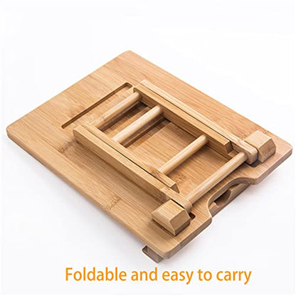 Healfyya Bamboo Tablet Stand Holder - Adjustable Folding Wood iPad Stand With Chargeable Hole for Desk and Cooking (Tablet A) - color: Tablet Stand A