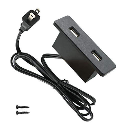Powered USB Hub Socket Recessed USB Power Strip Outlet with Power Supply 2 USB Ports 2.1A Mounted into Bed Desk Table Sofa - color: Black