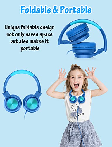 Voopwink Kids Headphones with Microphone, Wired Over Ear Headsets with Limited Volume 85dB/ 94dB for Boys Girls Teens Children Online School/Travel/iPad/Tablet/Cellphone - color: Light-Blue, size: Plug 3.5mm