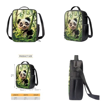 Panda Backpack for Girls Boys Backpack with Lunch Box Water Bottle Pouch and Kawaii Pencil Case 4PCS Set Cute Bookbag with Front Pocket for School 17 inch Large Sturdy School Bag for Kids - color: Bamboo Panda