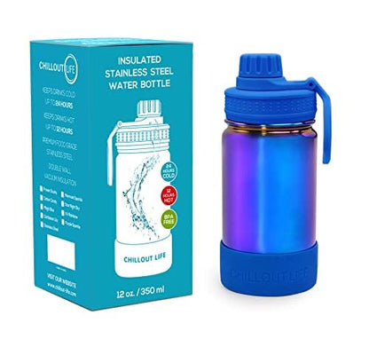 CHILLOUT LIFE 12oz Kids Insulated Stainless Steel Water Bottle with Leak Proof Spout Lid & 144 Stickers - color: Magic Blue, style: 12 oz
