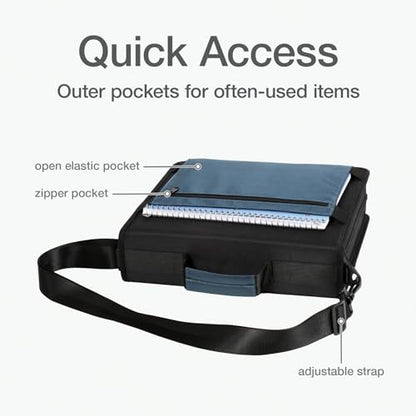 Oxford Zipper Binder with Pockets, 3 Inch Round Rings, Handle and Removable Shoulder Strap, 5-Tab Expanding File, Black & Navy (1006343)