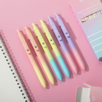 Mr. Pen- Retractable Gel Pens, 6 Pack, Gradient Color Barrels | Black Gel Pens, Fast Dry, Fine Point 0.5mm, Retractable, Cute Pens, Gel Ink Pens, Aesthetic Pens for Journaling - color: Gradient Barrels