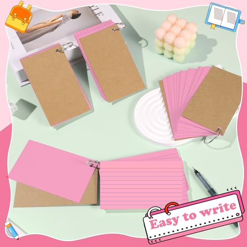 Pink Index Cards 3x5 Inch Lined Flash Cards with Ring Heavyweight Flashcards Note Cards for Studying School Supplies College, 200 Count - color: Pink, size: 3x5
