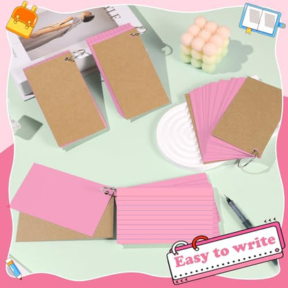 Pink Index Cards 3x5 Inch Lined Flash Cards with Ring Heavyweight Flashcards Note Cards for Studying School Supplies College, 200 Count - color: Pink, size: 3x5