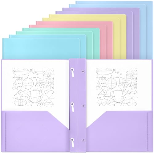 Yeaqee 12 Pcs Pastel Folders with Pockets and Prongs Plastic Folder 2 Pockets 3 Prongs with Card Slot for Office, School for Students, Teachers, Office Workers - color: Pastel