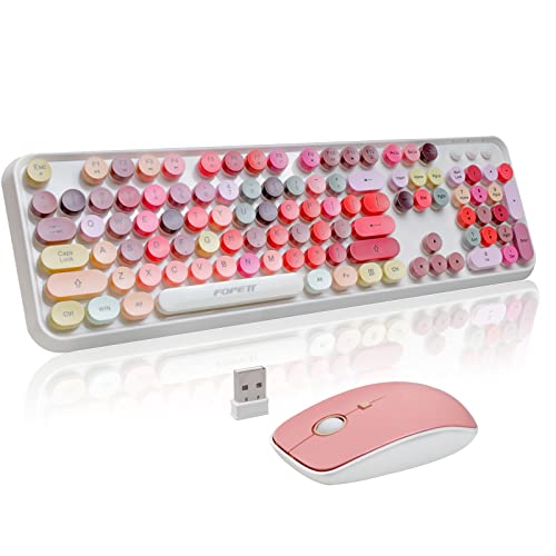 Wireless Keyboard and Mouse Combo - Cute Colorful Keyboard and Mouse, Retro Typewriter Keyboard with 2.4GHz Plug & Play, for Windows 11/10/7, Laptop, PC (White Color) - color: White Color