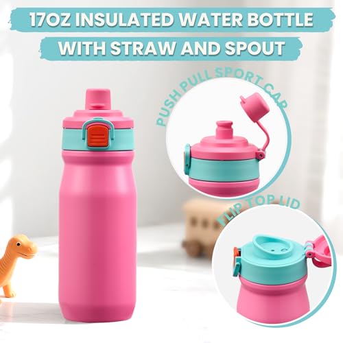 PIQUEBAR Kids Lunch Box with 8oz Thermo, Leakproof Bento Box with Insulated Bag, Kids Insulated Water Bottle with Straw, Food Lunch Container for Back to School Girls, Pink - color: Pink
