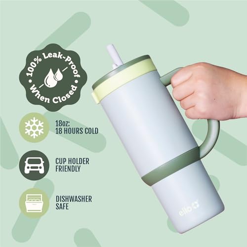 Ello Oasis 18oz Stainless Steel Kids Tumbler with Handle & Retracting Straw, 100% Leakproof, Double-Wall Vacuum Insulated, Kids Water Bottle for School, BPA Free, Dishwasher Safe, Avocado - color: Avocado, size: 18 Ounces
