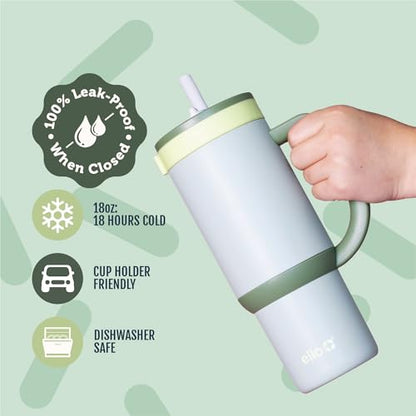 Ello Oasis 18oz Insulated Stainless Steel Kids Tumbler with Straw, Avocado | Leakproof kids tumbler with handle and retracting straw. BPA-free, keeps drinks cold, cupholder friendly for school. - color: Avocado, size: 18 Ounces