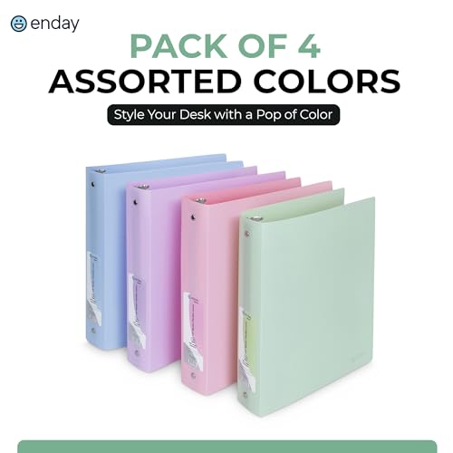 Enday 3 Ring Binder 1.5 inch (4 Pack) Pastel Flexible Binders Round Ring with Pocket, Holds 280 Sheets, for Home and School Supplies in Blue, Purple, Pink and Green – by Enday - size: 1.5-Inch