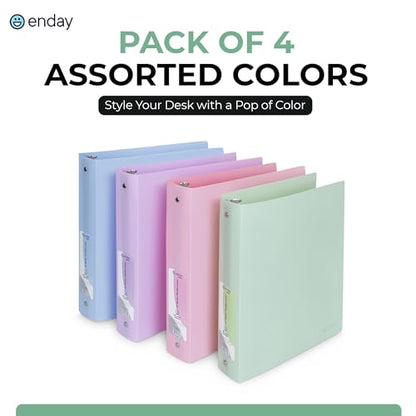Enday 3 Ring Binder 1.5 inch (4 Pack) Pastel Flexible Binders Round Ring with Pocket, Holds 280 Sheets, for Home and School Supplies in Blue, Purple, Pink and Green – by Enday - size: 1.5-Inch
