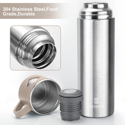 Stainless Steel Thermo 700ml/23.7oz Vacuum Insulated Bottle with Cup for Coffee Hot drink and Cold drink water flask.(Brown,Set) - color: Brown (Set), size: 23.7 Ounces