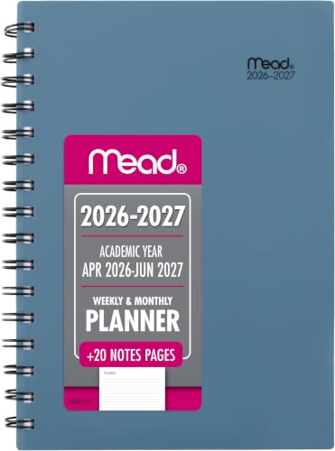 Mead Planner 2026-2027 Weekly & Monthly Academic 15-Month April-June, 5.5" x 8.5", Composure Blue (CAW42020) (Pack of 12) - color: Composure Blue, size: 5.5"W x 8.5"H (Pack of 12), style: 2026-2027