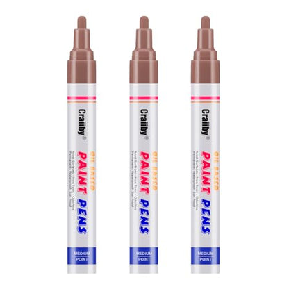 Brown Paint Markers, 3 Pack Oil-Based Waterproof Quick Dry Permanent Paint Pen Set for Rocks Painting, Wood, Fabric, Plastic, Canvas, Glass, Mugs, Metal, Tire, Stone, DIY Craft - color: Brown
